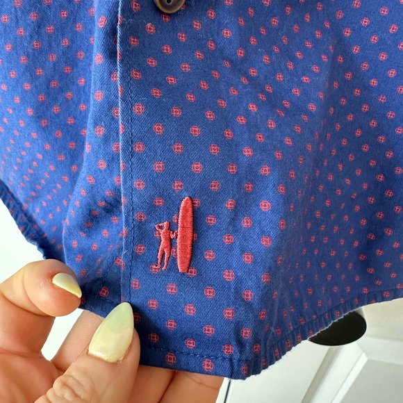 Johnnie-O Men’s Blue w/Red Geometric Pattern Cotton Long Sleeve Button Down - Picture 5 of 10